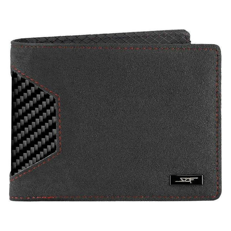 Alcantara & Real Carbon Fiber Bi-Fold Wallet (Red Stitching) |  quirkitrendz.