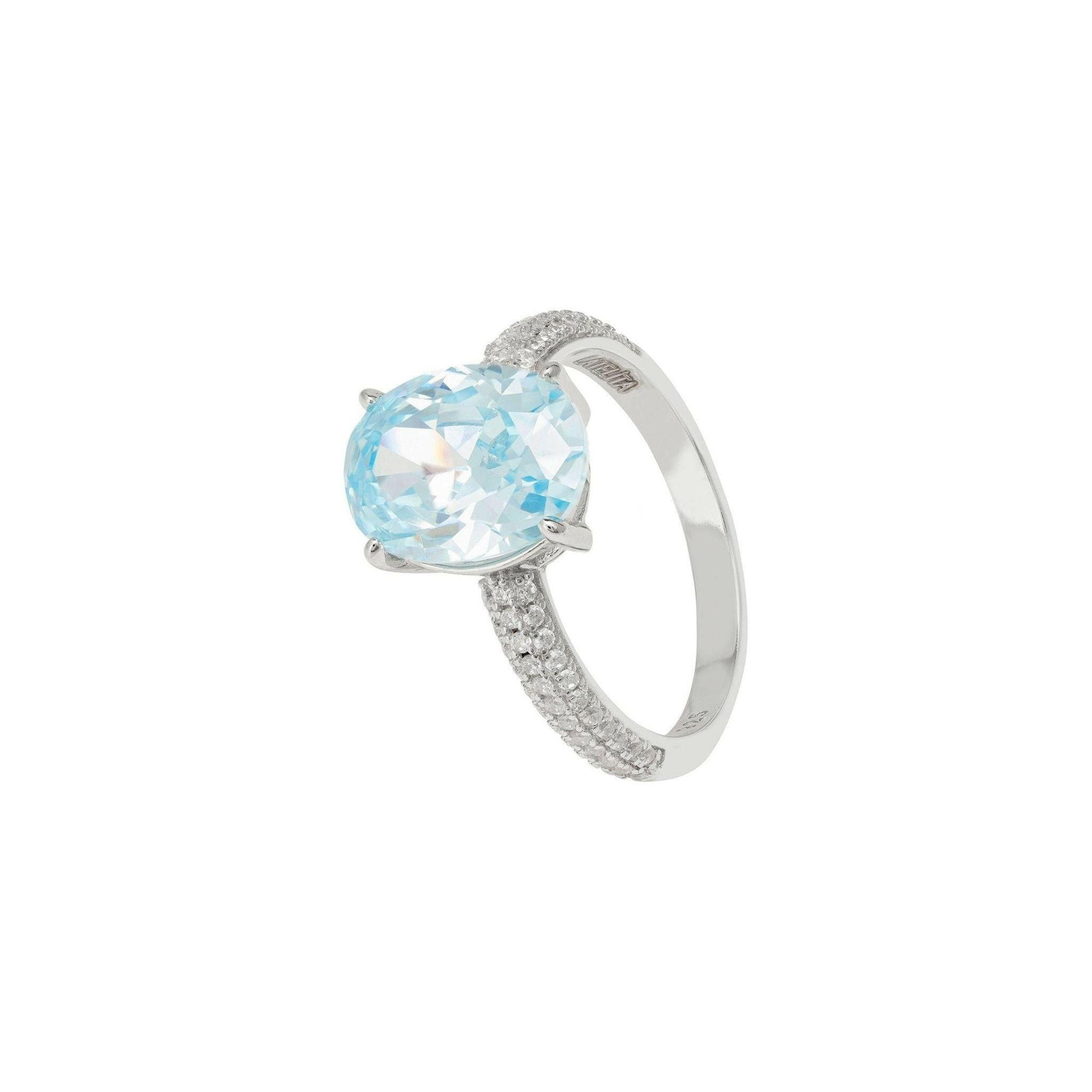 Alexandra Oval Cocktail Ring Blue Topaz Silver.