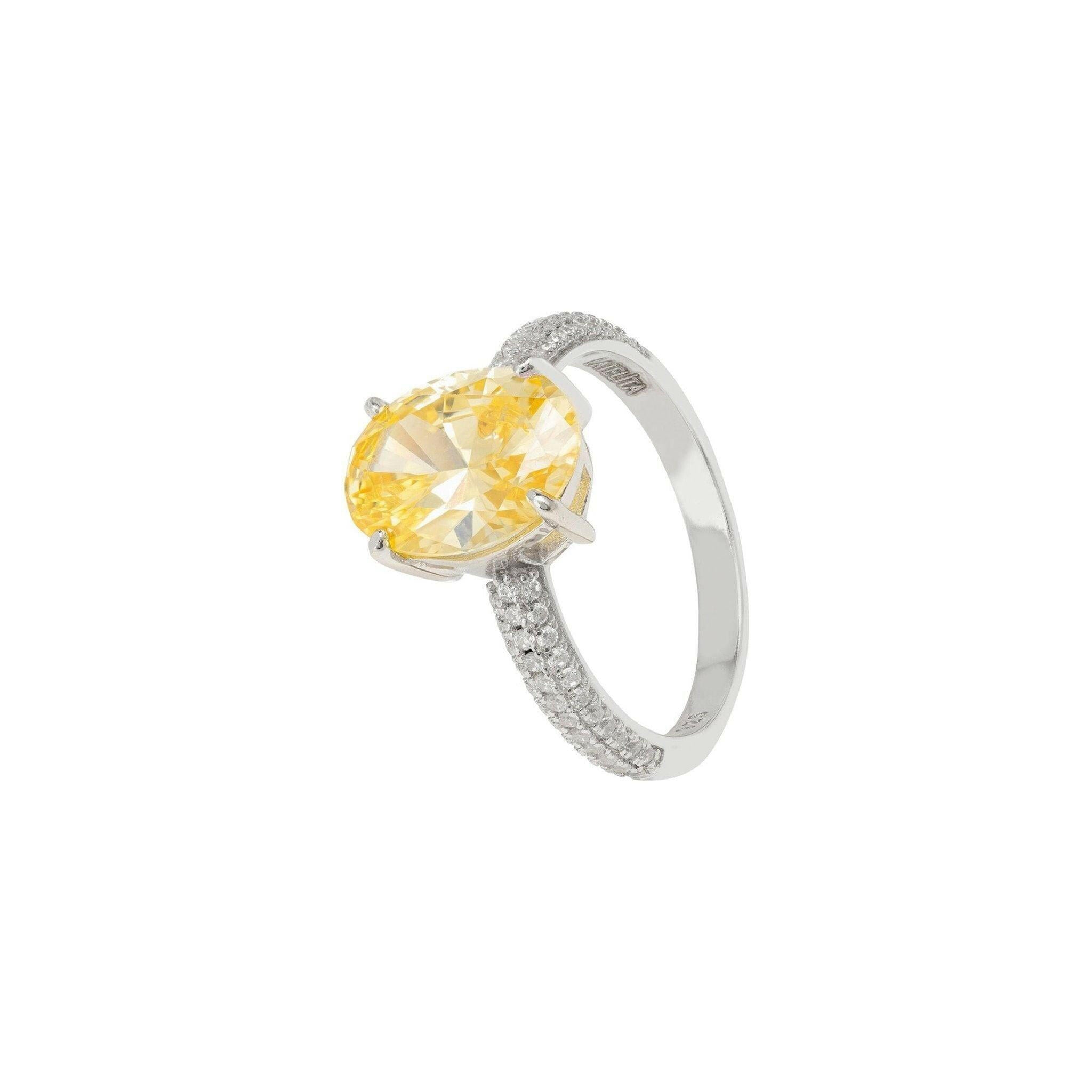 Alexandra Oval Cocktail Ring Lemon Topaz Silver.