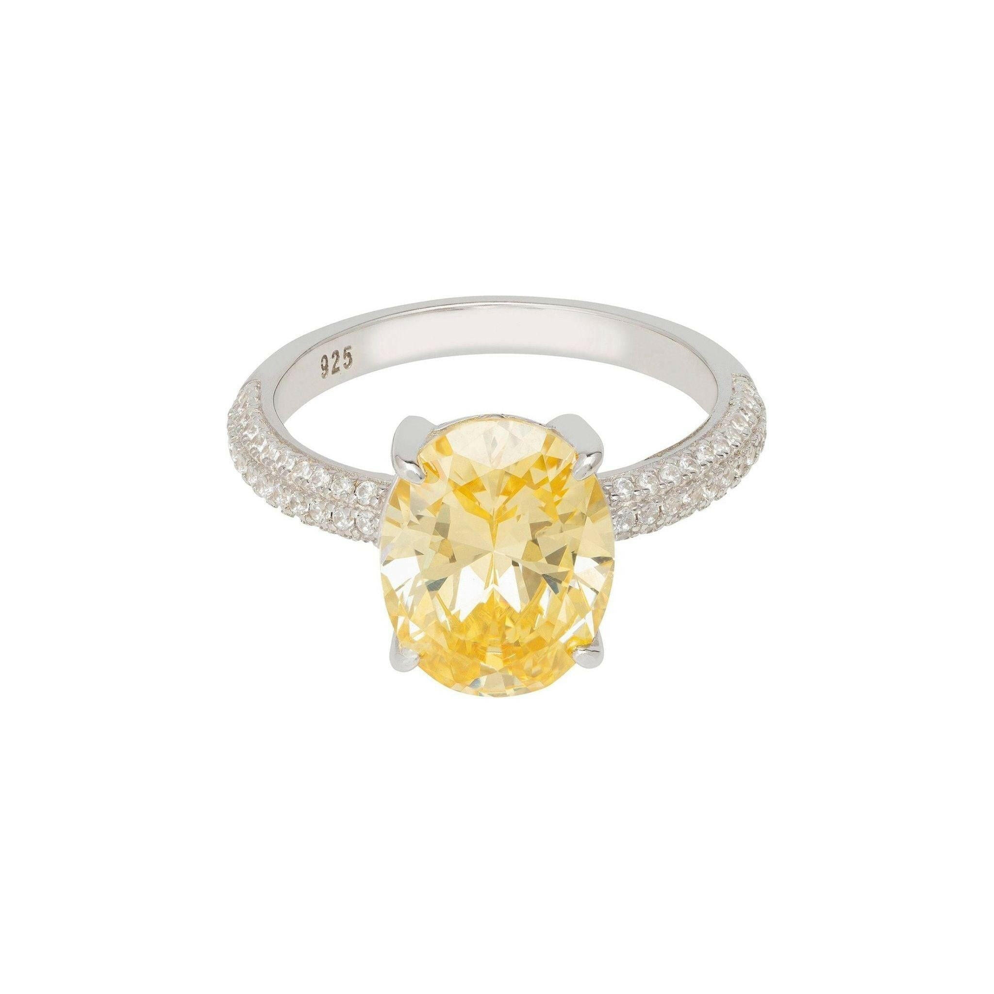 Alexandra Oval Cocktail Ring Lemon Topaz Silver.