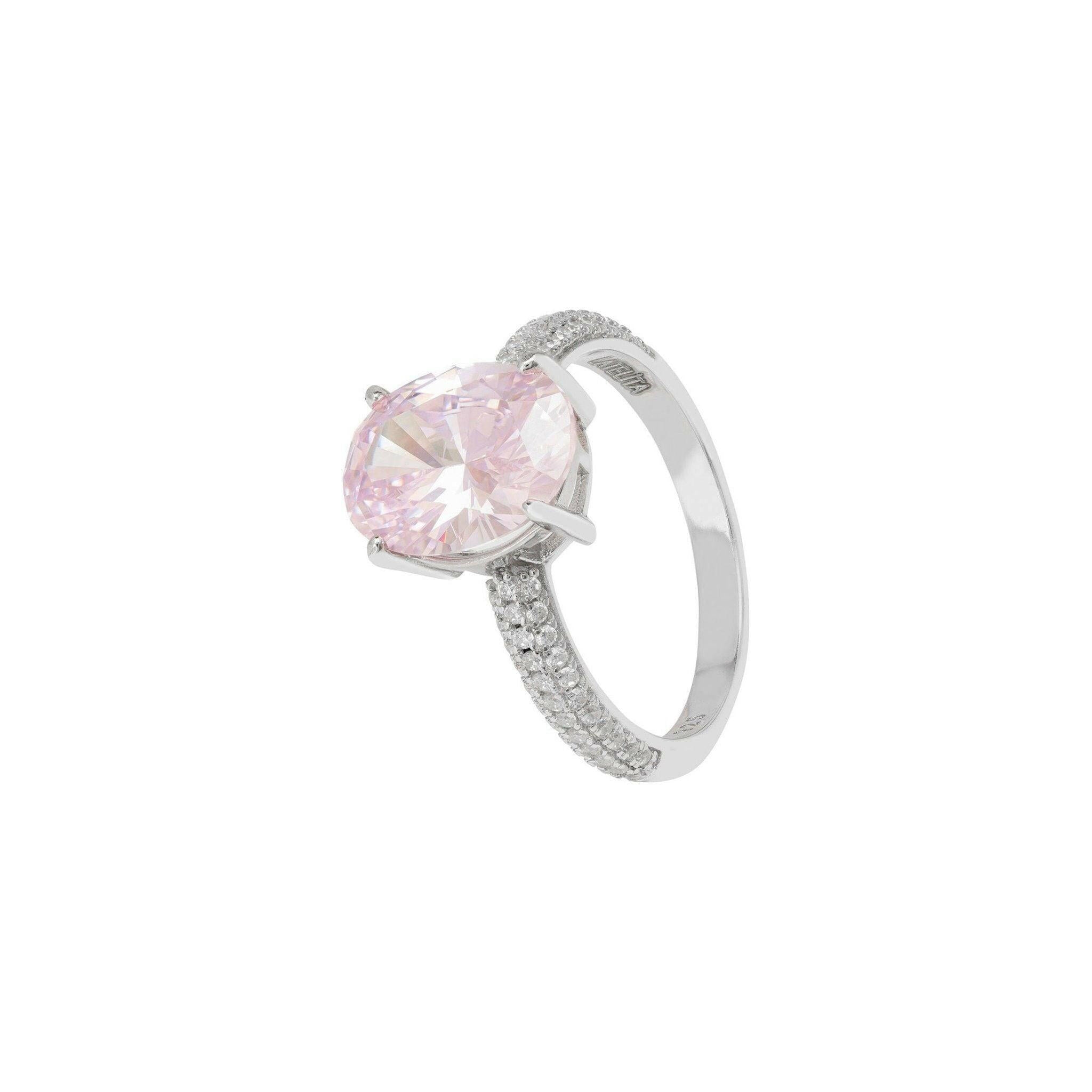 Alexandra Oval Cocktail Ring Morganite Silver.