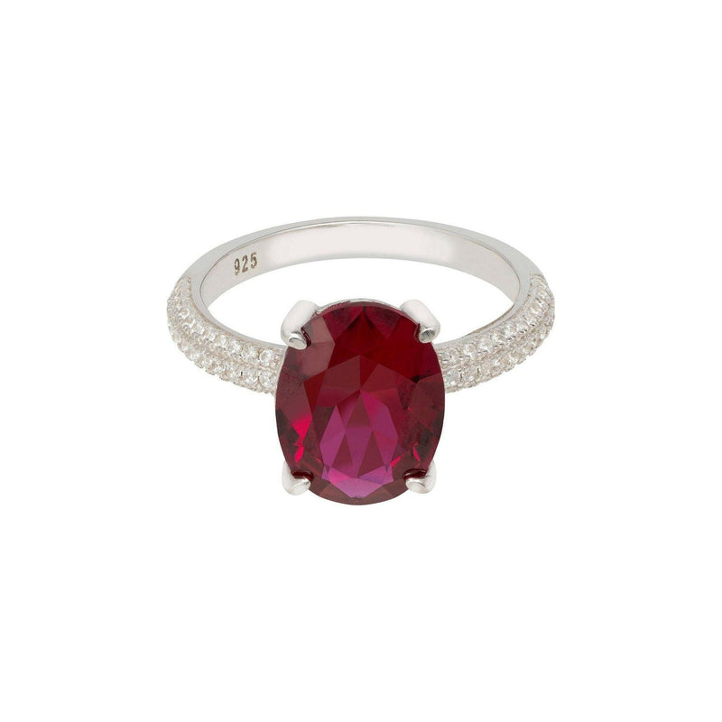 Alexandra Oval Cocktail Ring Ruby Silver |  quirkitrendz.