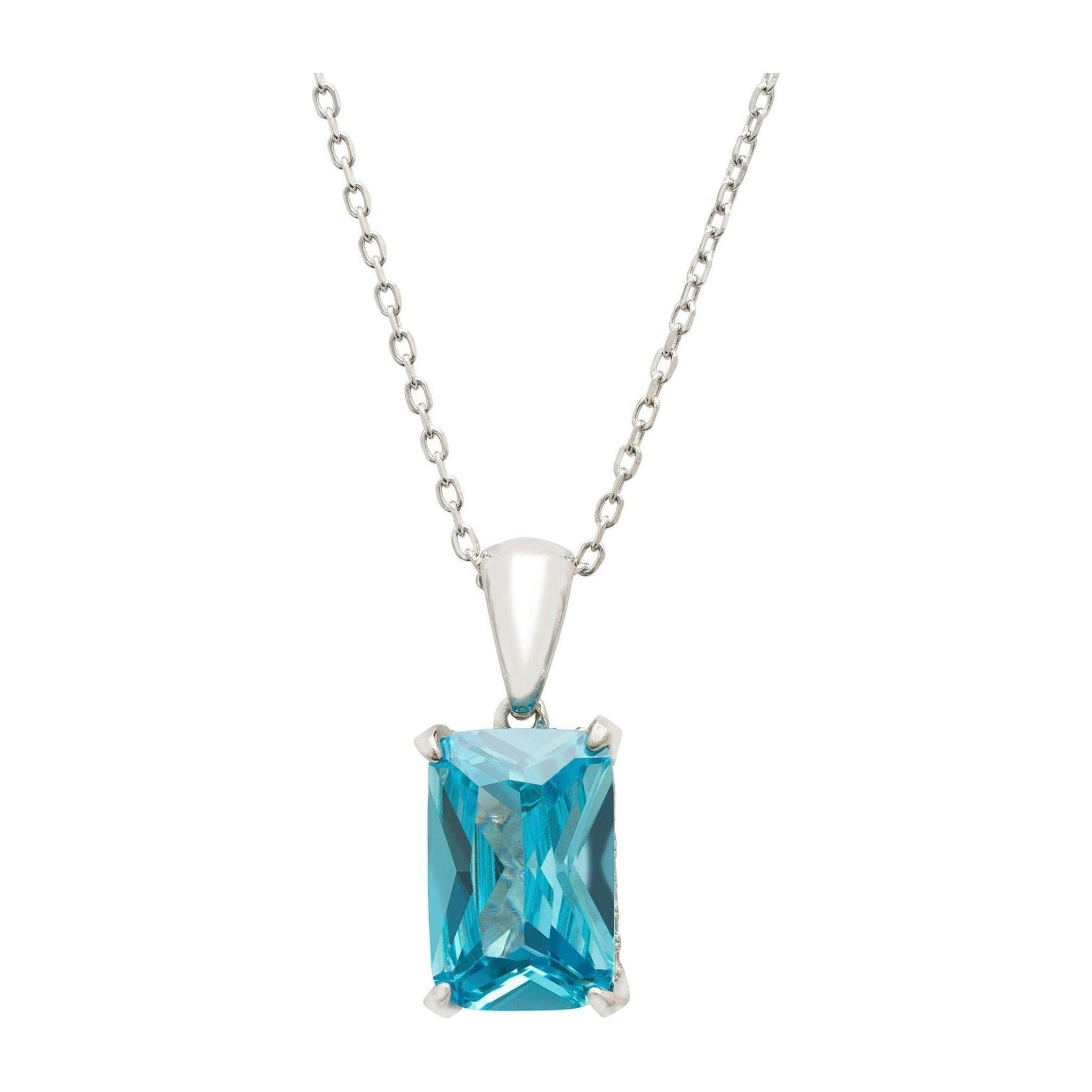 Alexandra Rectangle Gemstone Necklace Silver Blue Topaz.