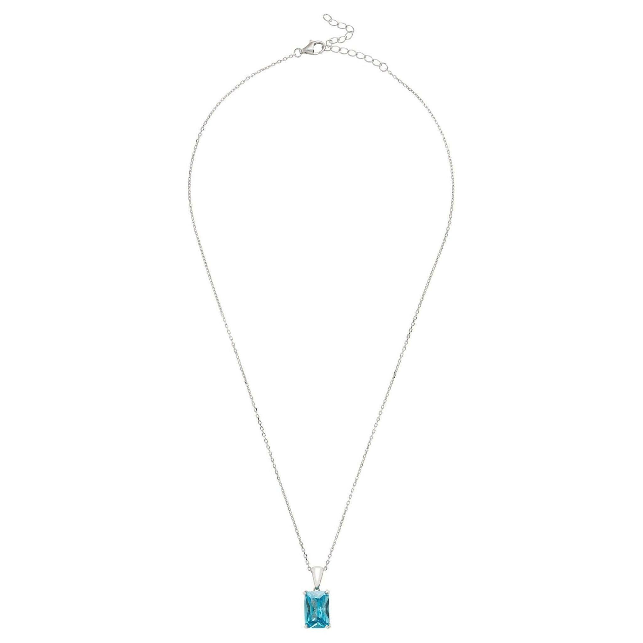 Alexandra Rectangle Gemstone Necklace Silver Blue Topaz.