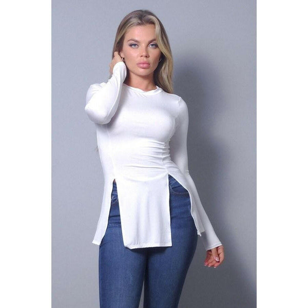 Basic Chic Split Top in White.