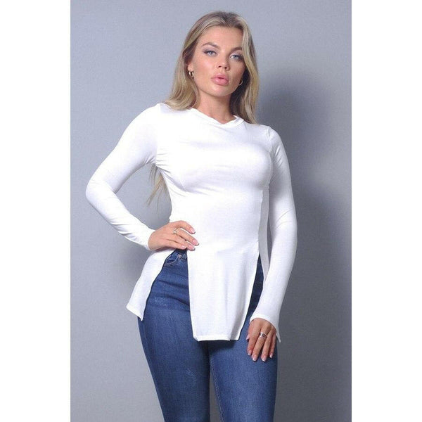 Basic Chic Split Top in White.