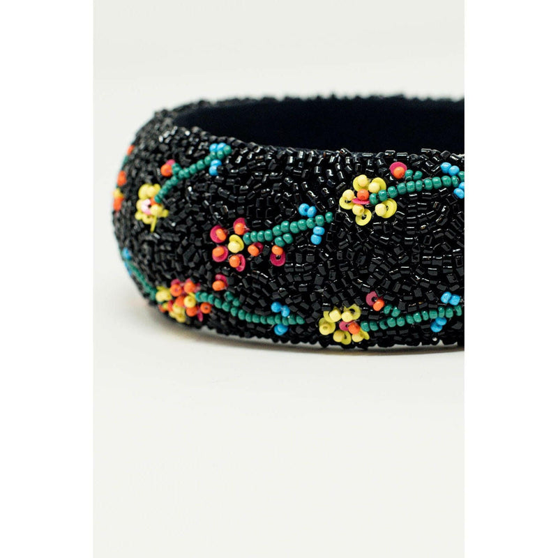 Black Headband With Bead Embellishments.