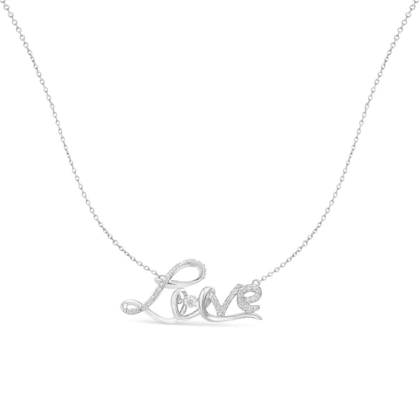 .925 SS 1/4 Ctw Diamond Cursive "Love" 18" Pendant Necklace.