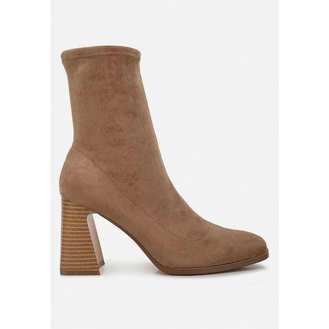 Candid High Ankle Flared Block Heel Boots.