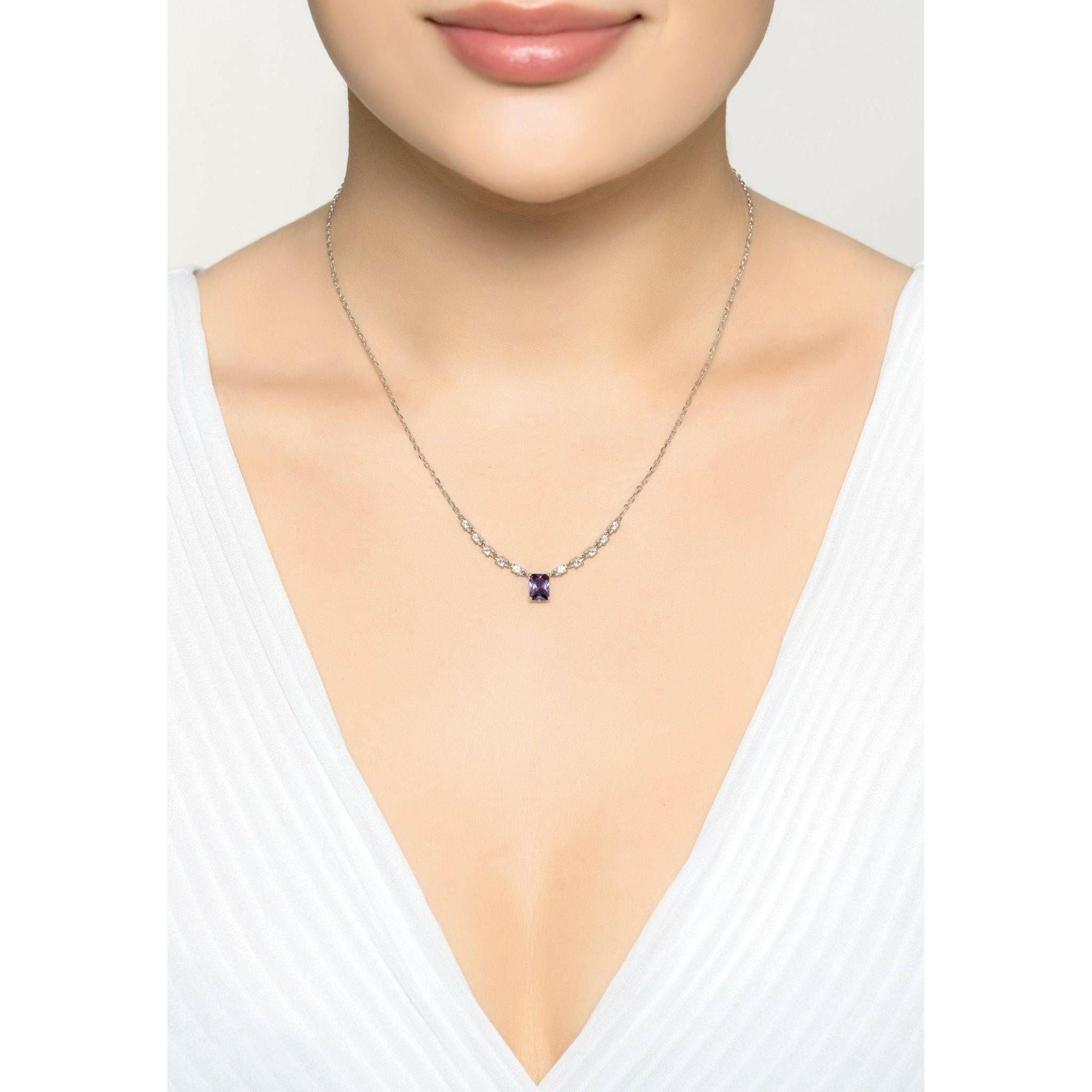 Claudia Gemstone Pendant Necklace Silver Lilac Amethyst.