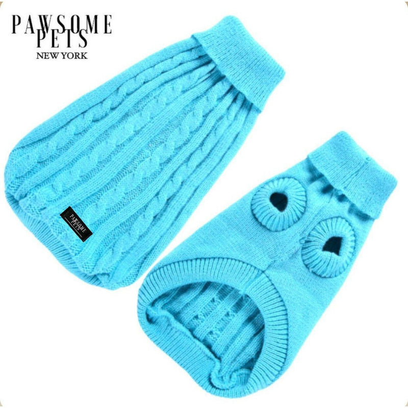 Pet Cable Knit Sweater - Sky Blue.