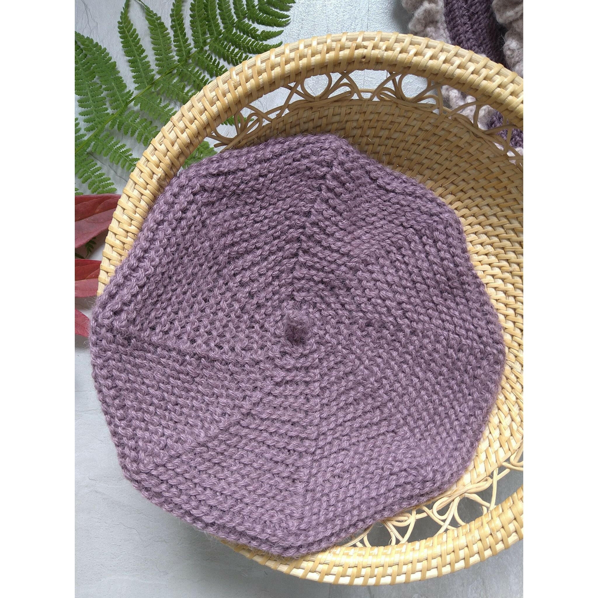 Mauve Alpaca Knitted Beret.