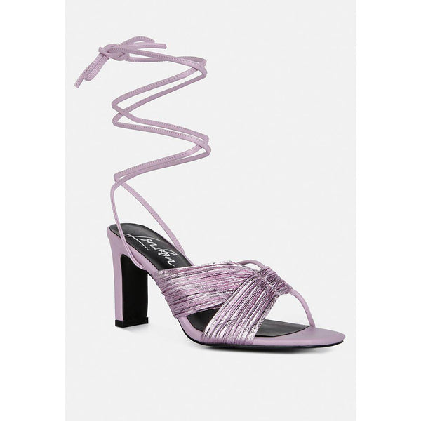 Xuxa Metallic Tie Up Block Heel Sandals - quirkitrendz