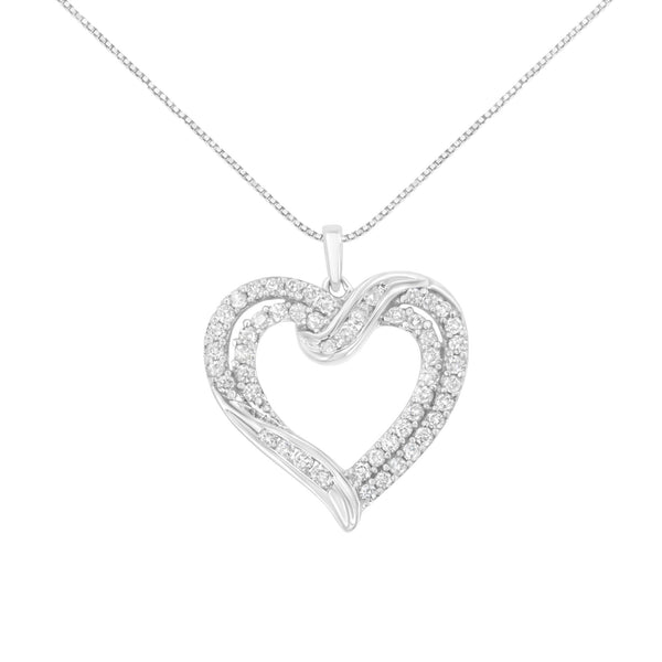 .925 SS 1.00 Ctw Diamond Interwoven Double Heart 18" Necklace.