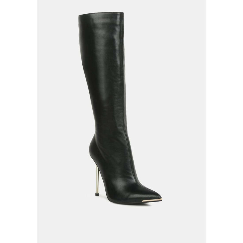 Hale Faux Leather Pointed Heel Calf Boots - quirkitrendz