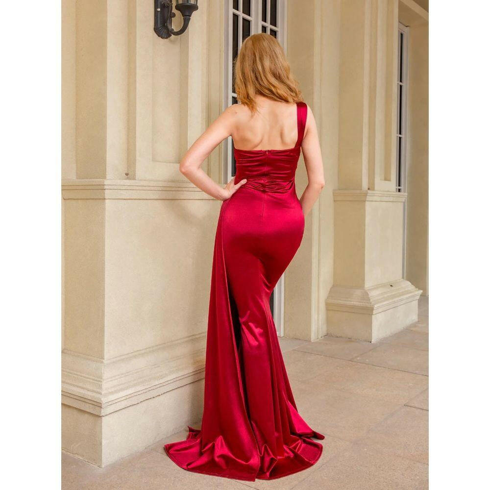 Heather One Shoulder Satin Evening Gown.