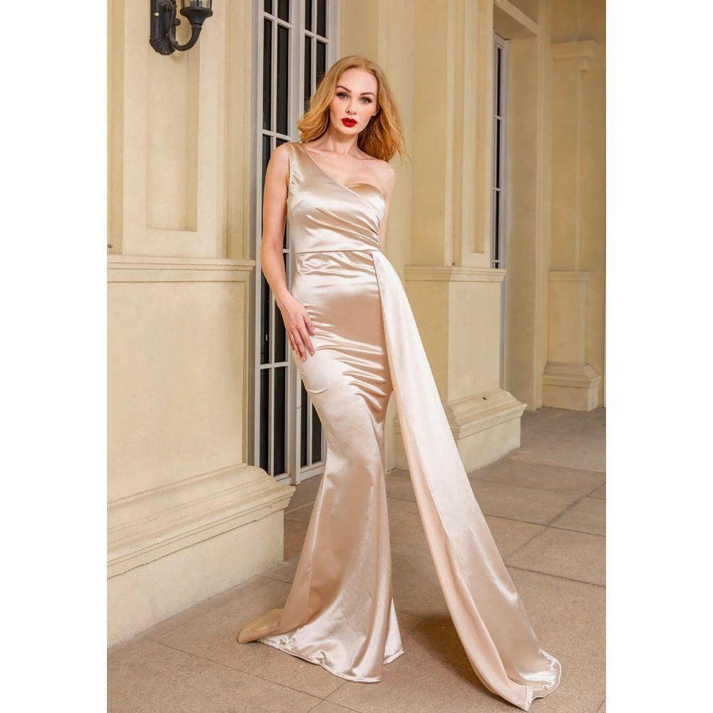 Heather One Shoulder Satin Evening Gown.