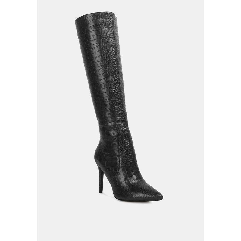 Indulgent High Heel Croc Calf Boots - quirkitrendz