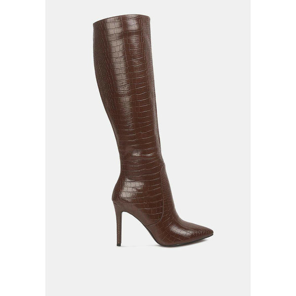 Indulgent High Heel Croc Calf Boots - quirkitrendz