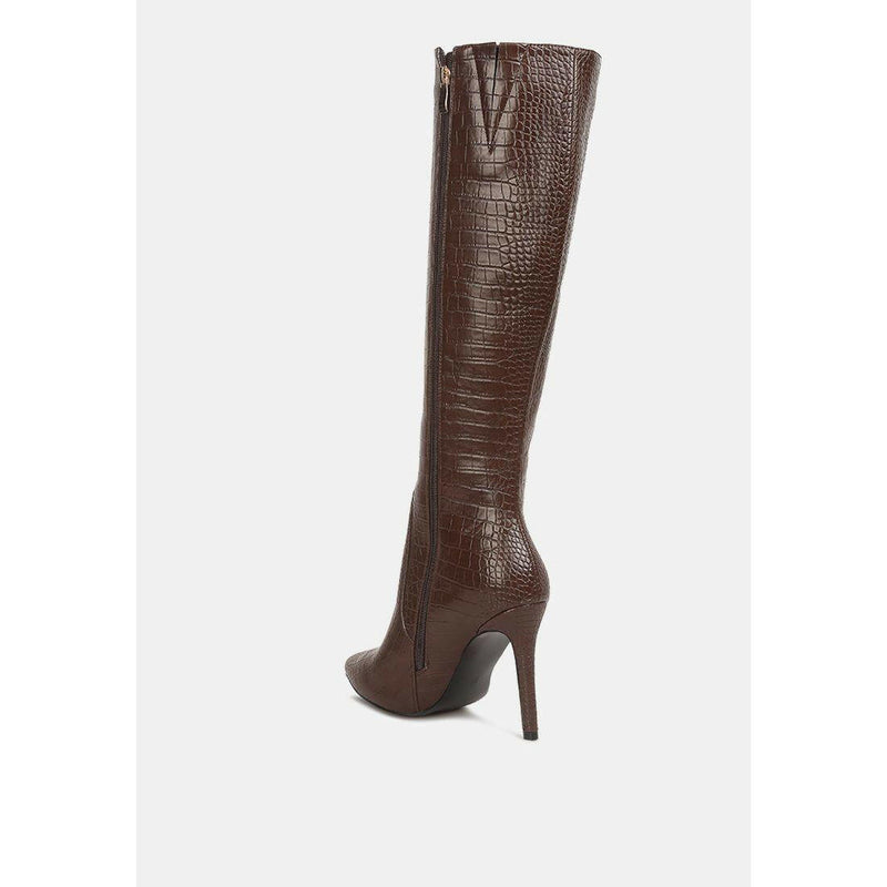 Indulgent High Heel Croc Calf Boots - quirkitrendz