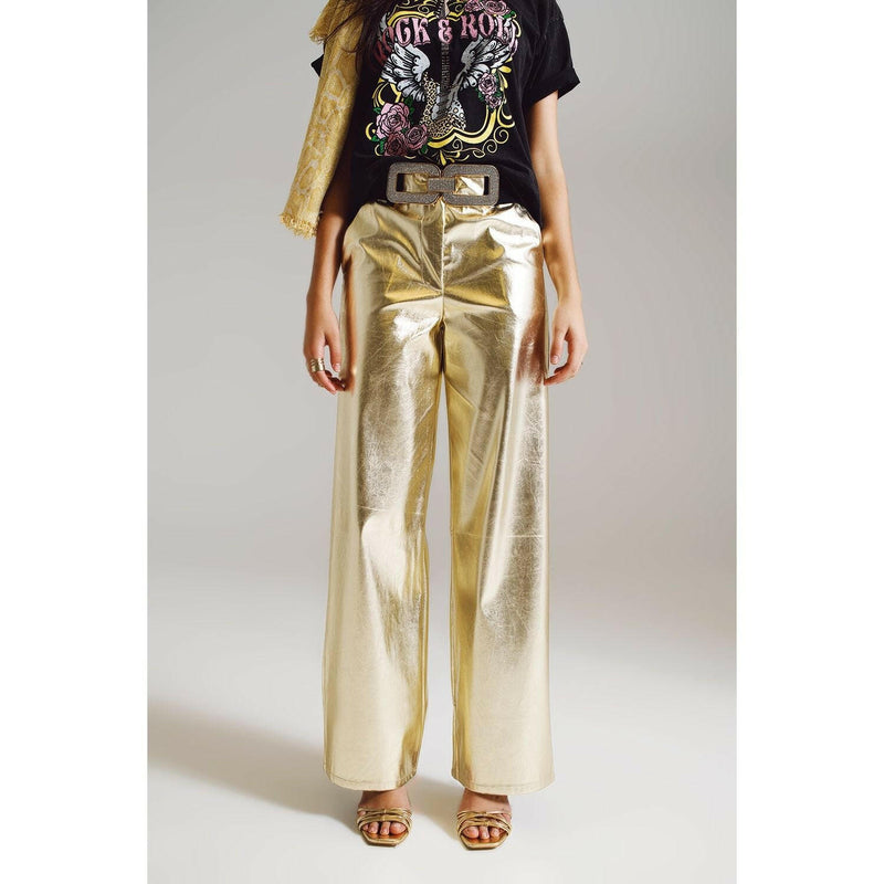 Metallic Straight Leg Pants in Gold.