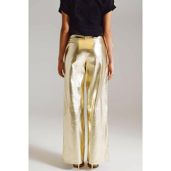 Metallic Straight Leg Pants in Gold.