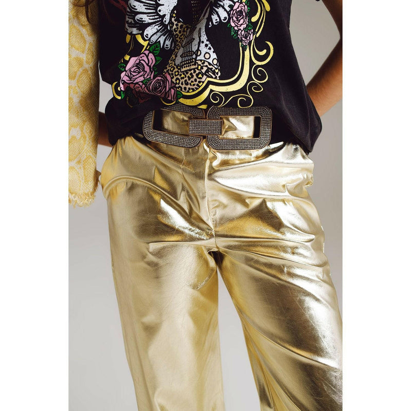 Metallic Straight Leg Pants in Gold.