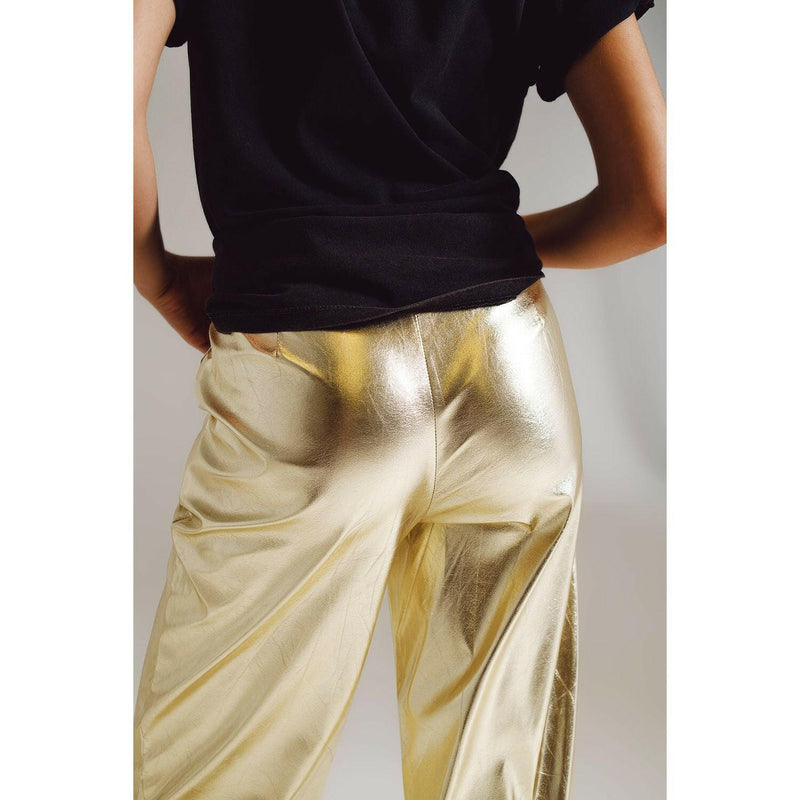 Metallic Straight Leg Pants in Gold.