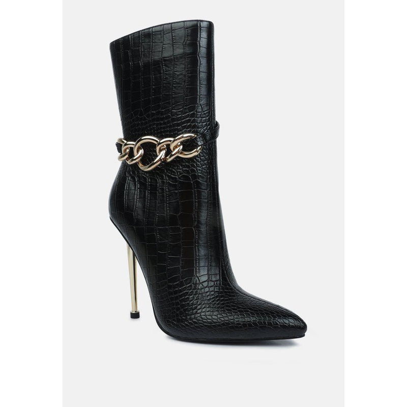 Nicole Croc Patterned High Heeled Ankle Boots |  quirkitrendz.