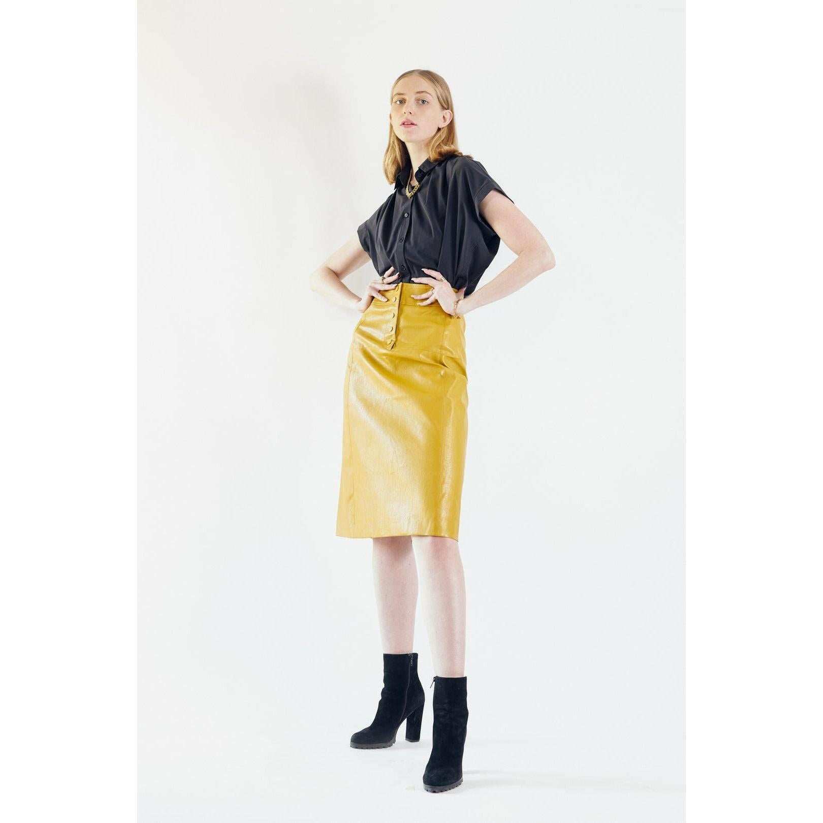 Power Woman-Mustard Leather Skirt.