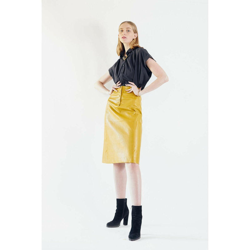 Power Woman-Mustard Leather Skirt - quirkitrendz