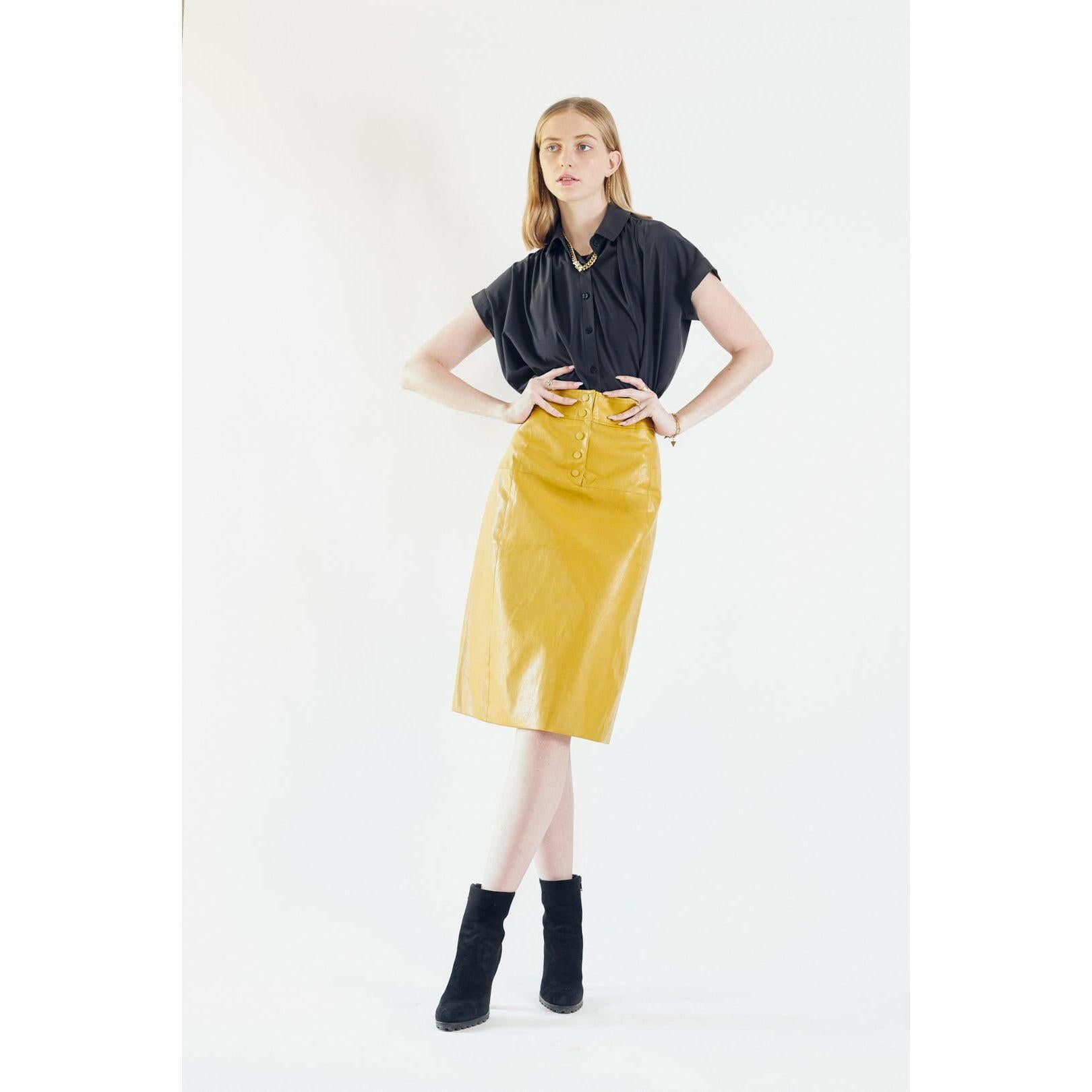 Power Woman-Mustard Leather Skirt.