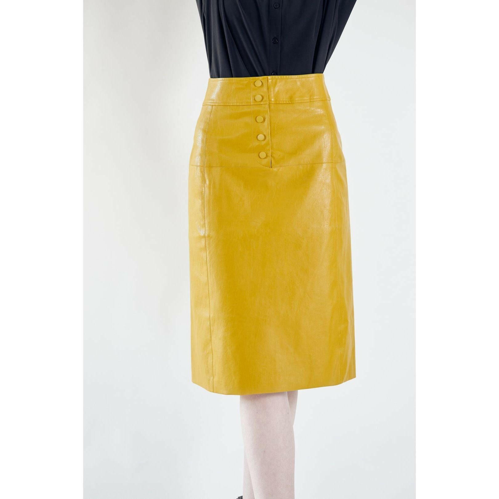 Power Woman-Mustard Leather Skirt.