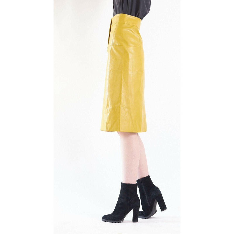 Power Woman-Mustard Leather Skirt - quirkitrendz