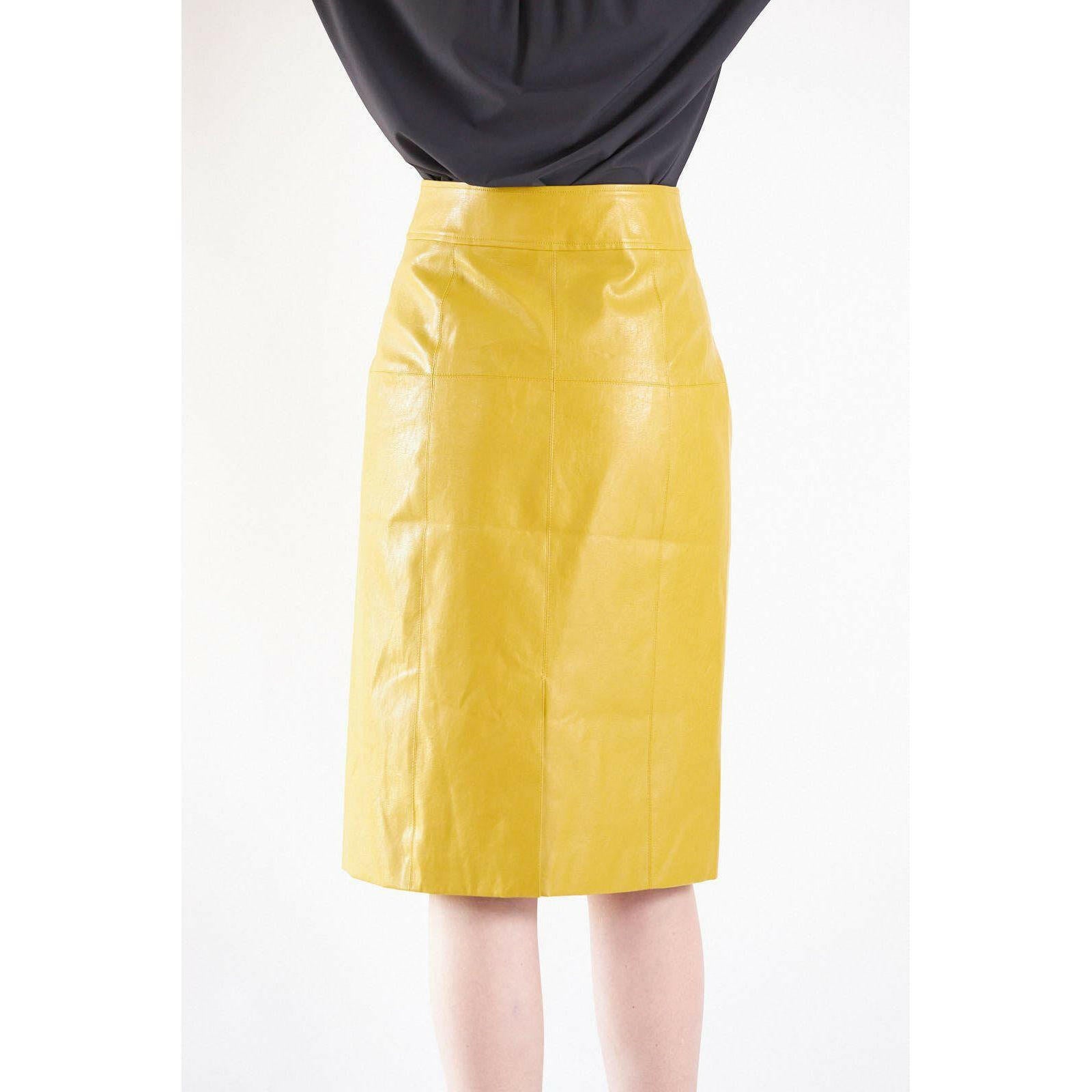 Power Woman-Mustard Leather Skirt.