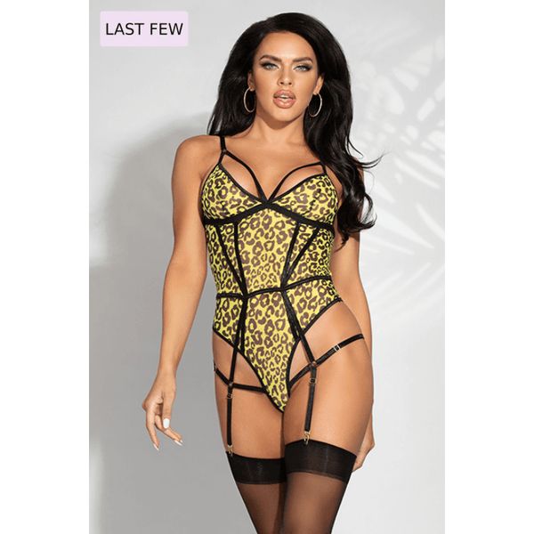 "RARE BREED" Lemon Lime & Black Leopard Print Mesh Teddy Lingerie |  quirkitrendz.