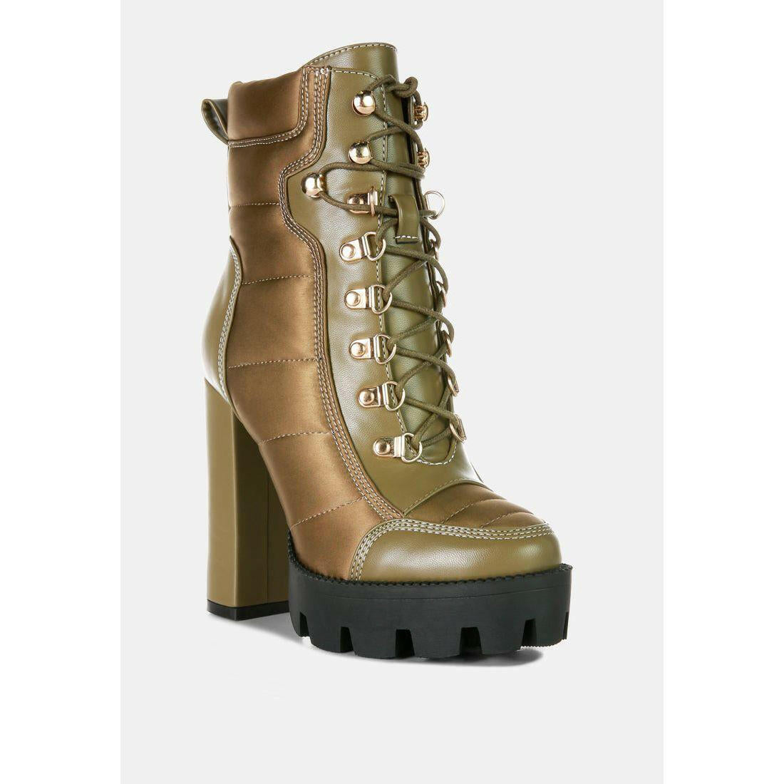 Scotch High Heel Quilted Satin Biker Boots.