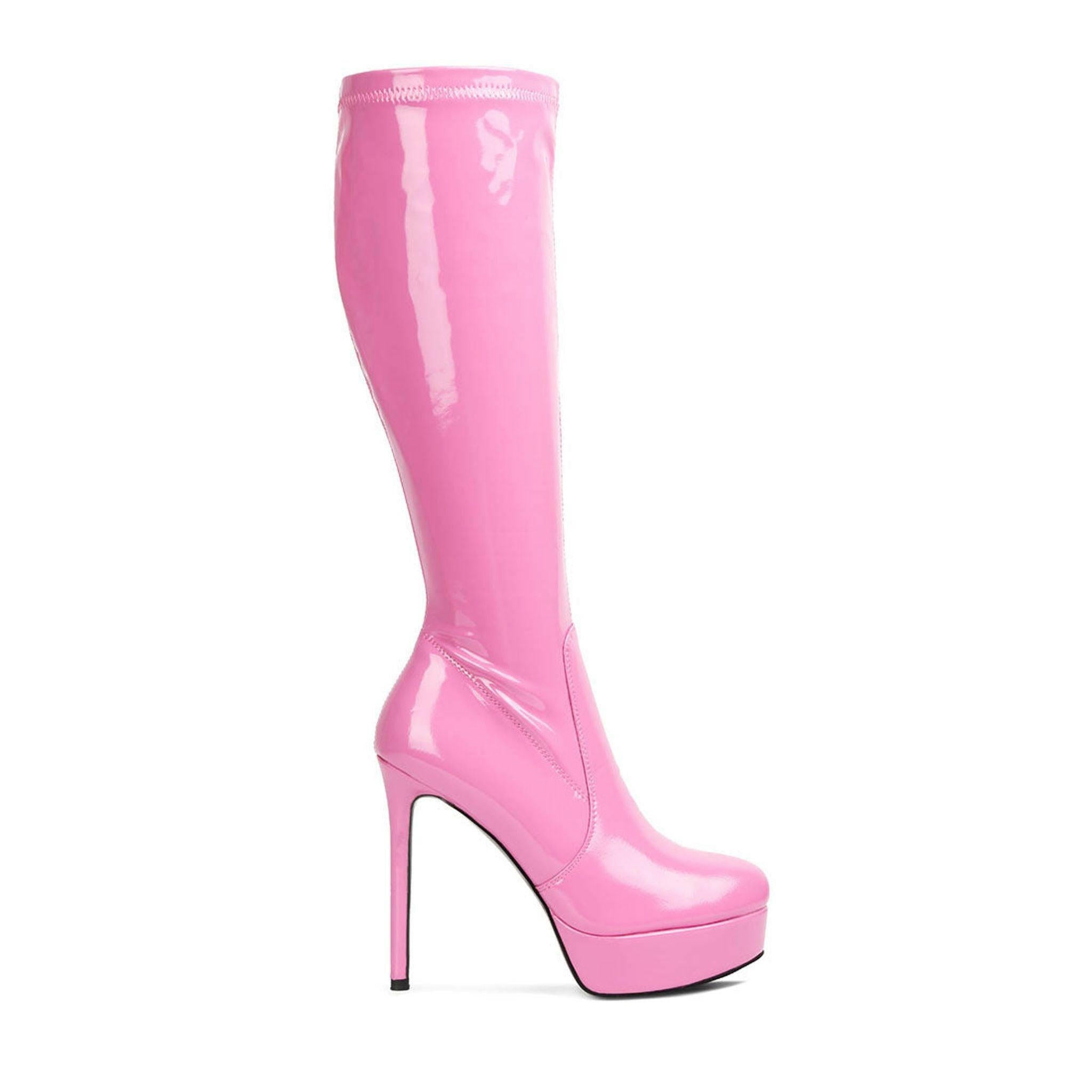 Shawtie High Heel Stretch Patent Calf Boots.