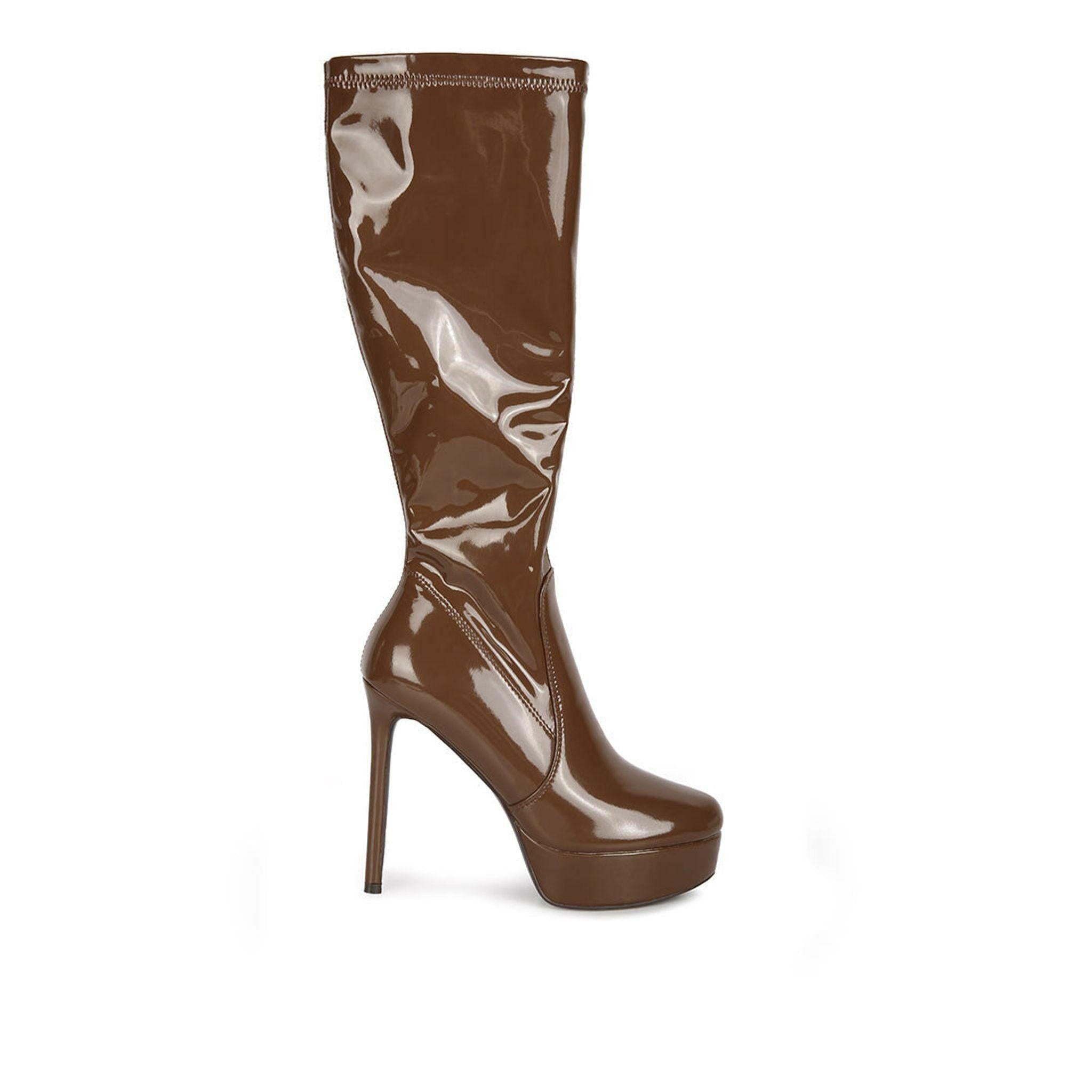 Shawtie High Heel Stretch Patent Calf Boots.