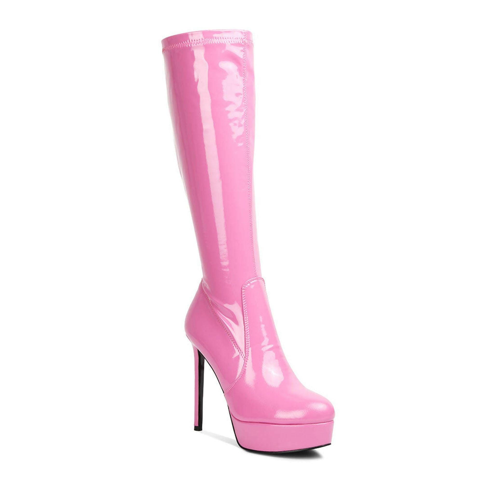 Shawtie High Heel Stretch Patent Calf Boots.