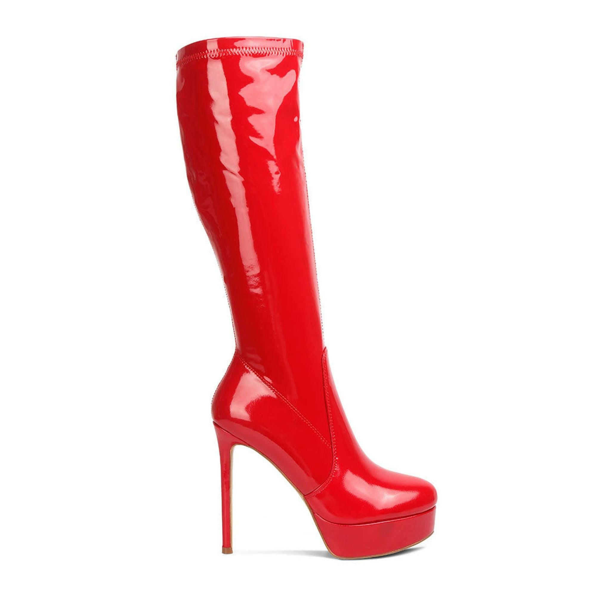 Shawtie High Heel Stretch Patent Calf Boots.