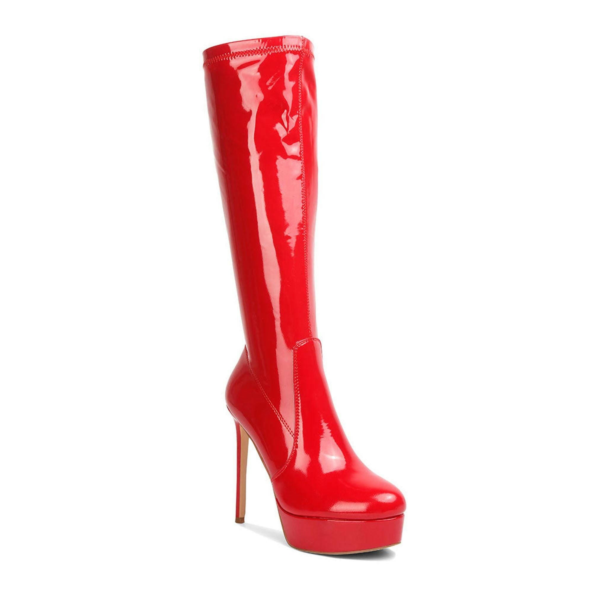 Shawtie High Heel Stretch Patent Calf Boots.