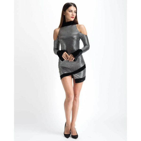 Silver Metallic Black Trim Party Dress |  quirkitrendz.