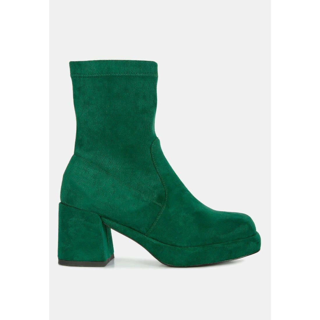 Two-Cubes Suede Platform Ankle Boots.