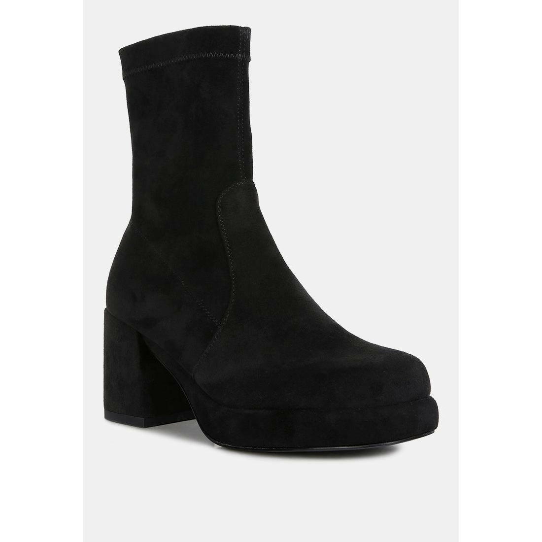 Two-Cubes Suede Platform Ankle Boots.