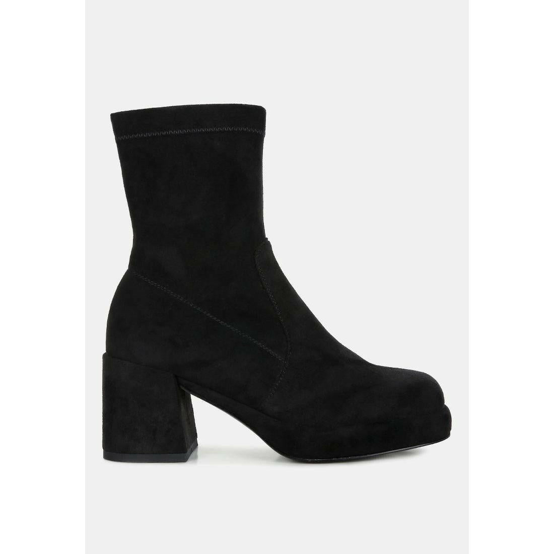 Two-Cubes Suede Platform Ankle Boots.