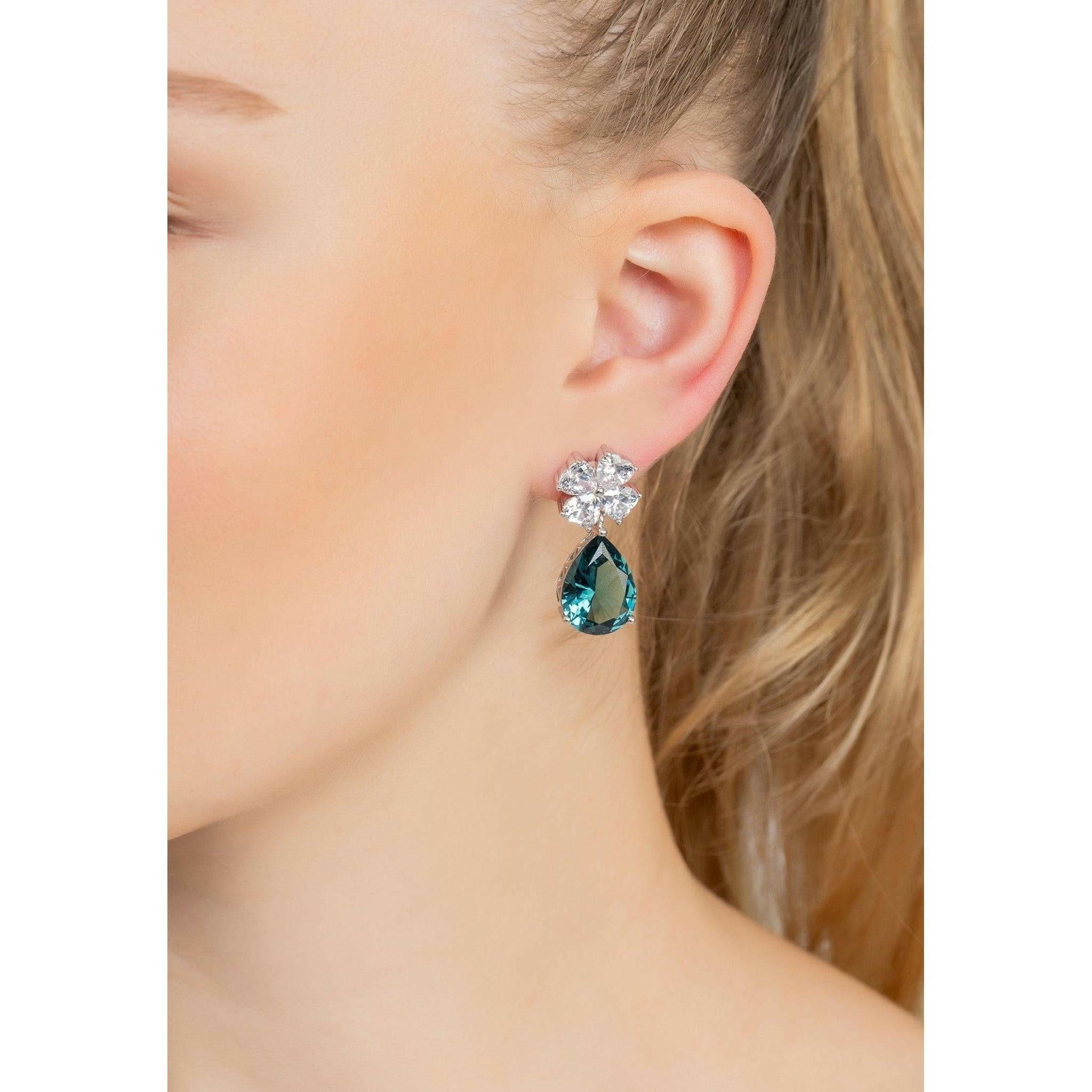 Victoria Teardrop Earrings Silver Petrol Tourmaline.