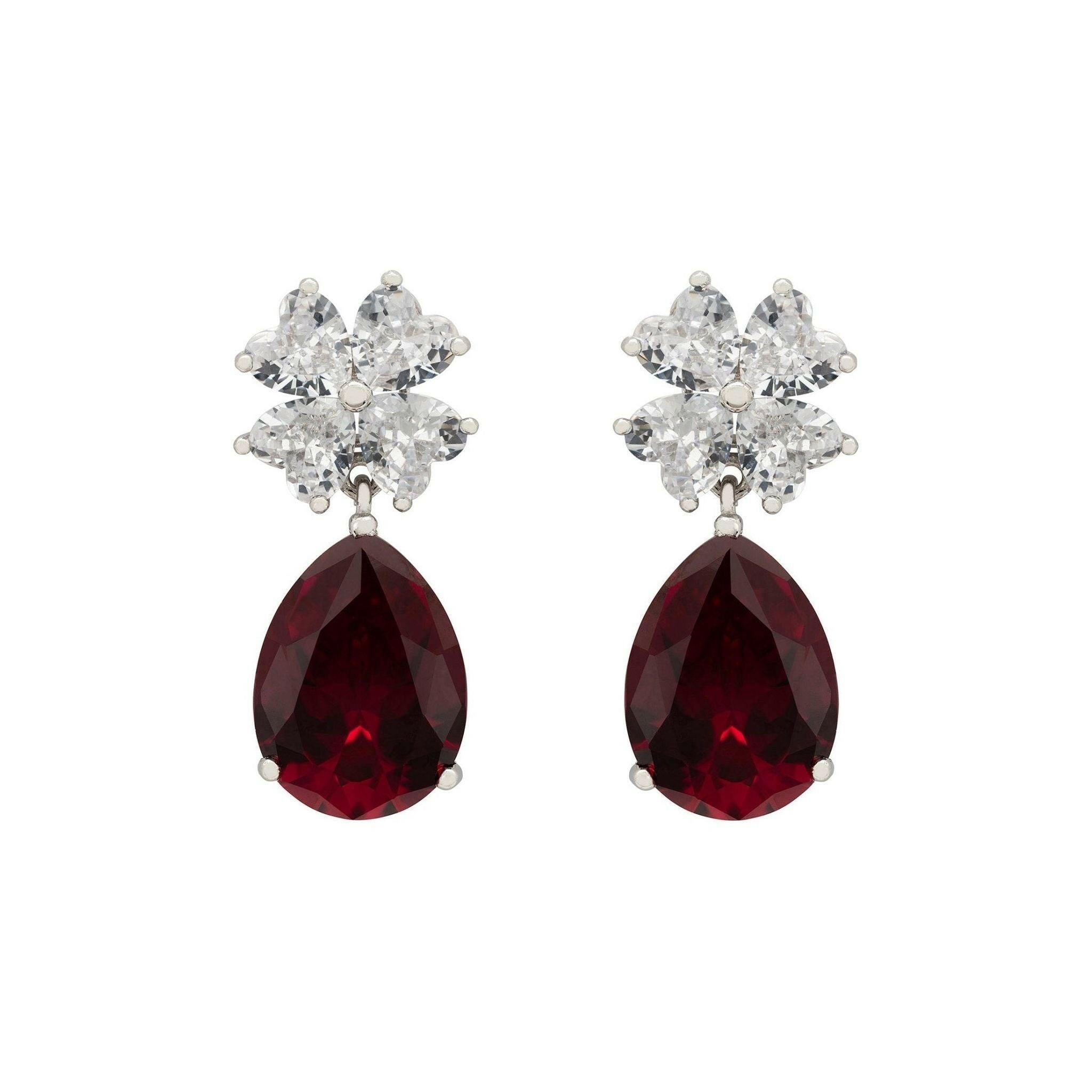 Victoria Teardrop Earrings Silver Ruby.