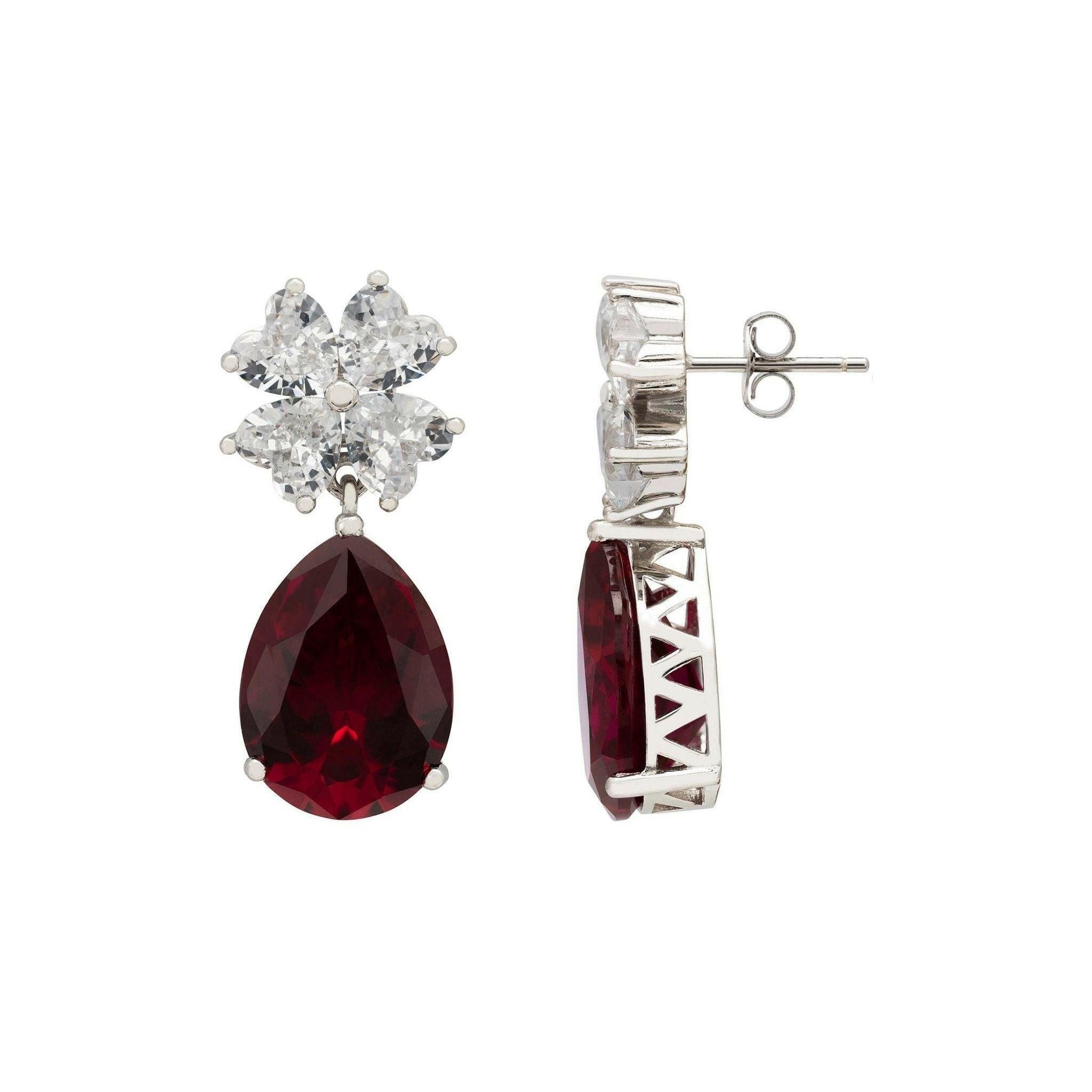 Victoria Teardrop Earrings Silver Ruby.