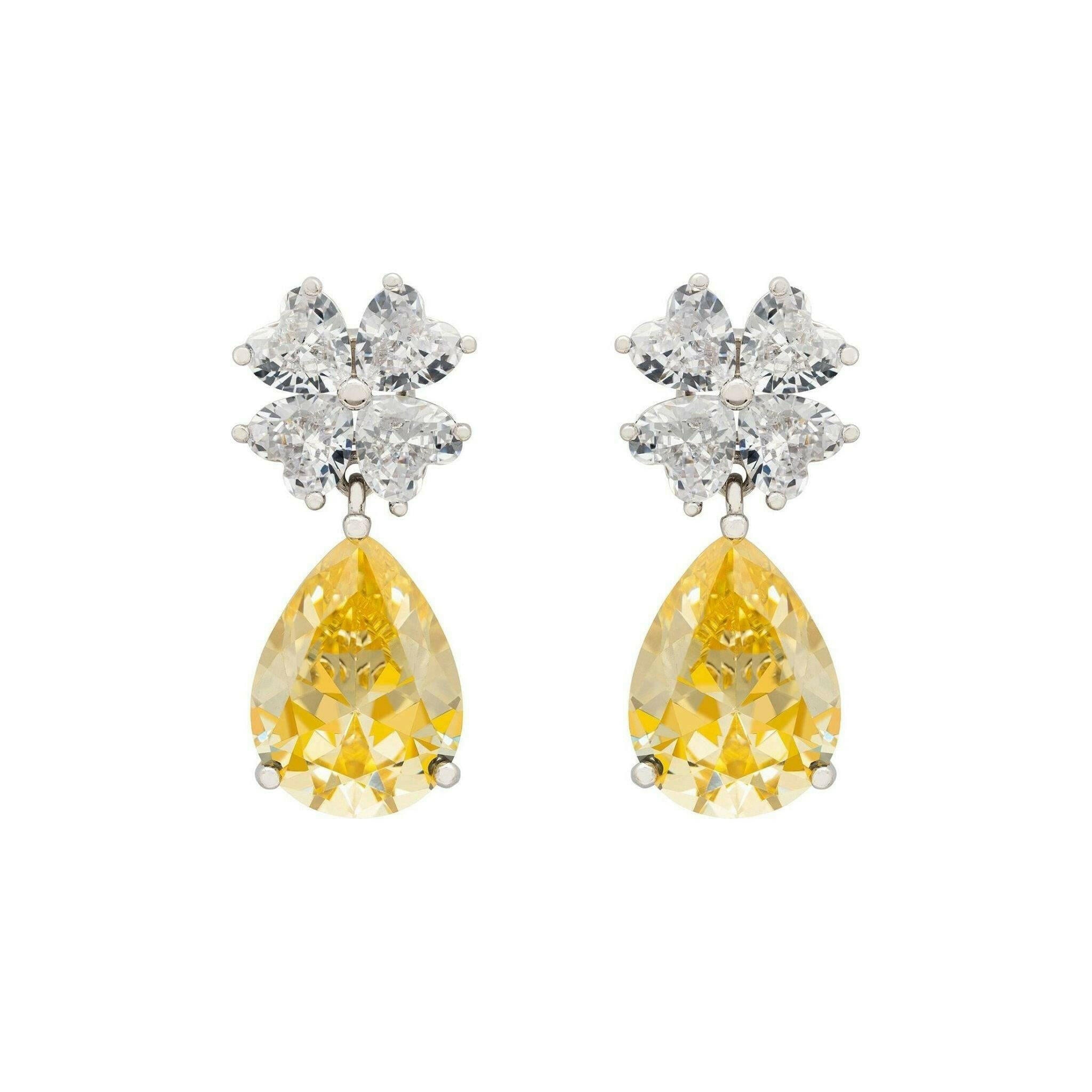 Victoria Teardrop Earrings Silver Yellow Topaz.